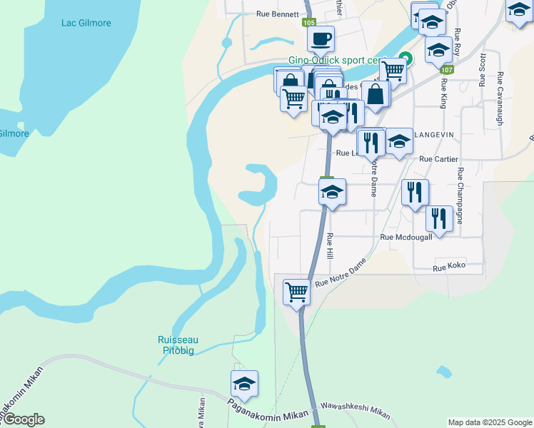 map of restaurants, bars, coffee shops, grocery stores, and more near 252 Rue Brisson in Maniwaki