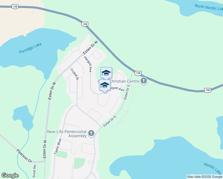map of restaurants, bars, coffee shops, grocery stores, and more near 122 Hergott Avenue in Elliot Lake