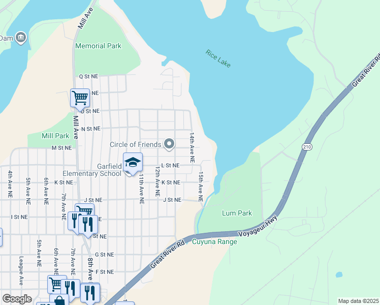 map of restaurants, bars, coffee shops, grocery stores, and more near 1306 14th Avenue Northeast in Brainerd