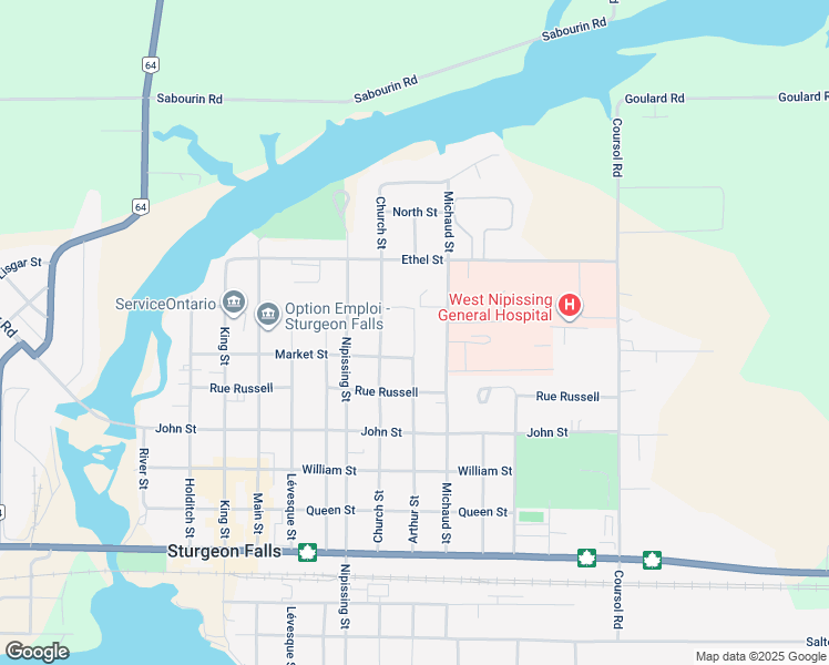 map of restaurants, bars, coffee shops, grocery stores, and more near 103 Arthur Street in West Nipissing