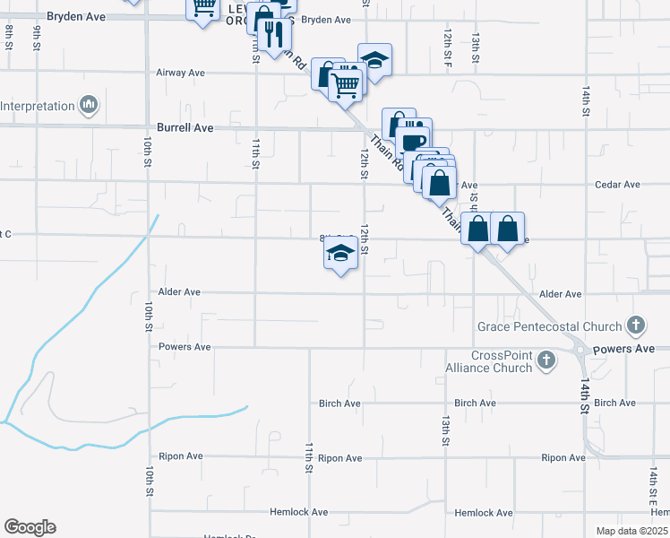 map of restaurants, bars, coffee shops, grocery stores, and more near 3610 12th Street in Lewiston