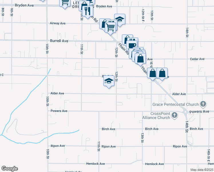 map of restaurants, bars, coffee shops, grocery stores, and more near 3610 12th Street in Lewiston