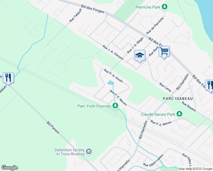 map of restaurants, bars, coffee shops, grocery stores, and more near 1404 Rue P.-A.-Gouin in Trois-Rivières