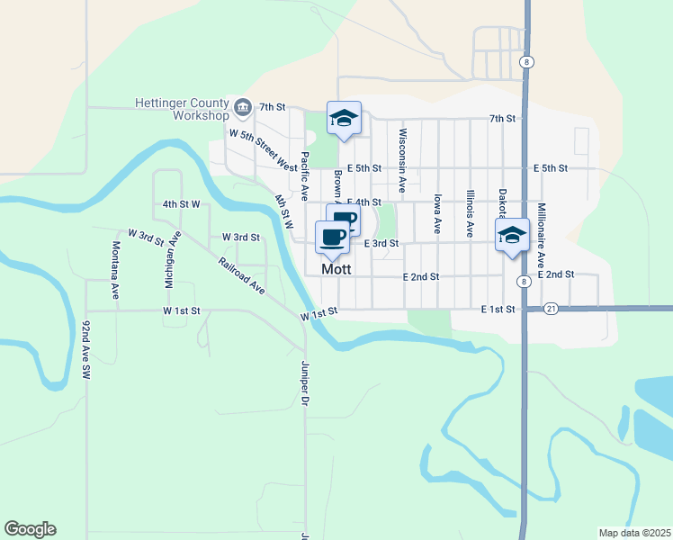 map of restaurants, bars, coffee shops, grocery stores, and more near in Mott