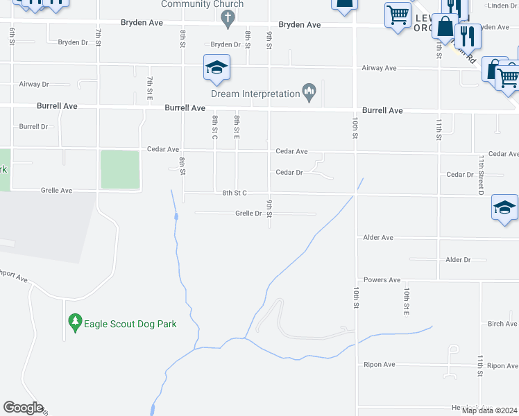 map of restaurants, bars, coffee shops, grocery stores, and more near 835 Grelle Drive in Lewiston