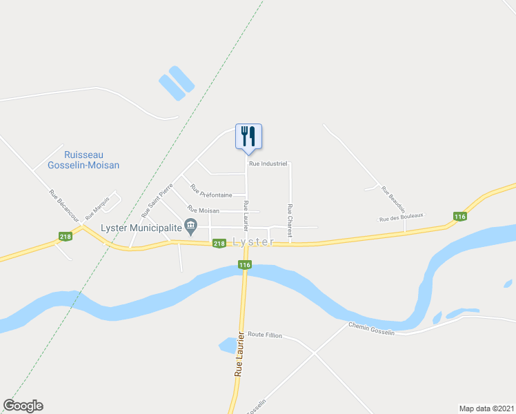 map of restaurants, bars, coffee shops, grocery stores, and more near 2708 Rue des Bouleaux in Lyster
