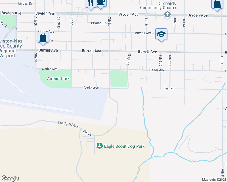 map of restaurants, bars, coffee shops, grocery stores, and more near 702 Grelle Avenue in Lewiston