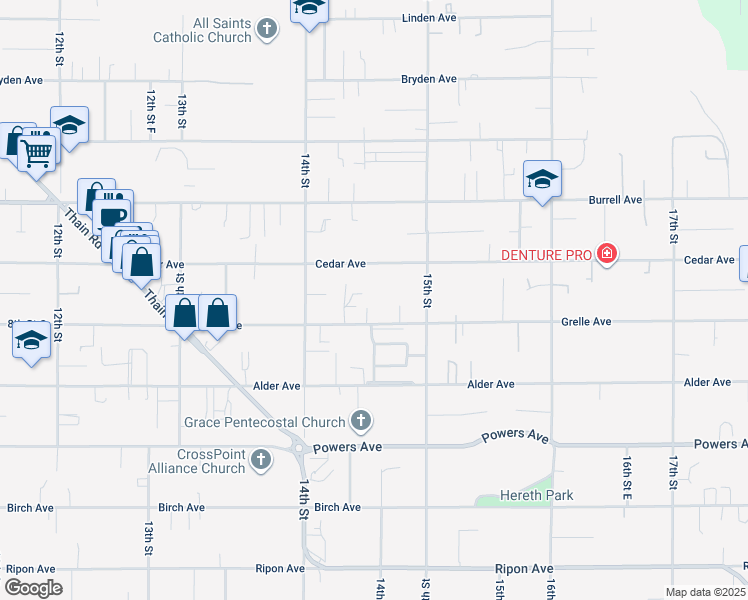 map of restaurants, bars, coffee shops, grocery stores, and more near 1421 Grelle Avenue in Lewiston