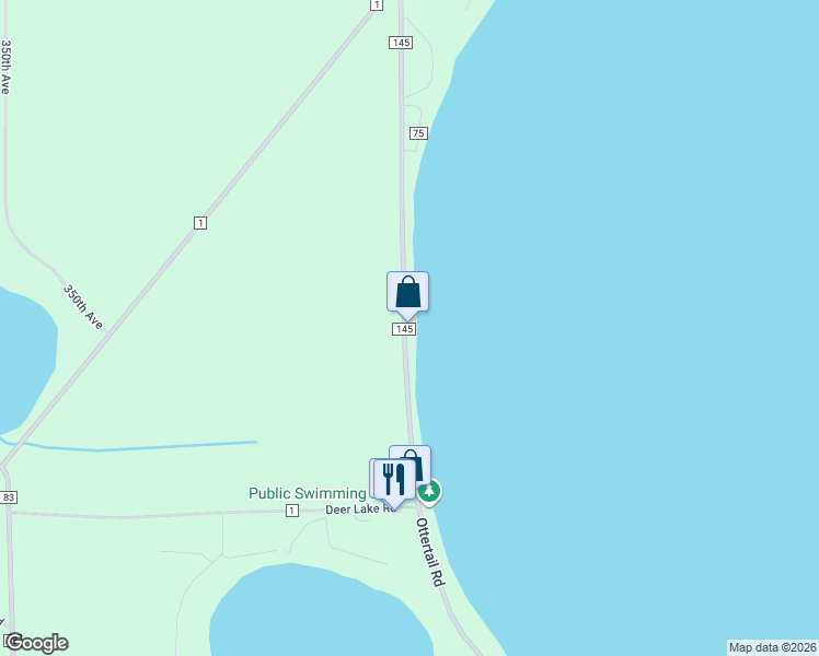 map of restaurants, bars, coffee shops, grocery stores, and more near 28325 County Highway 145 in Battle Lake