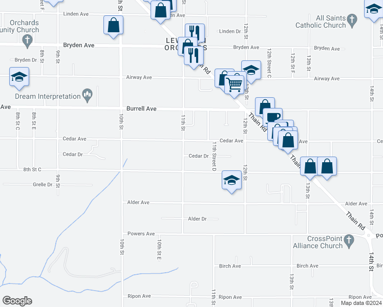 map of restaurants, bars, coffee shops, grocery stores, and more near 3529 11th Street in Lewiston