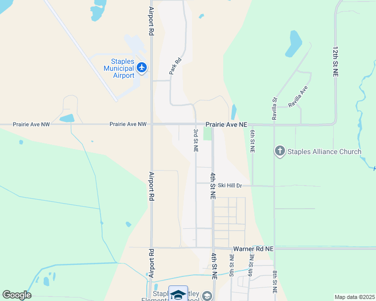 map of restaurants, bars, coffee shops, grocery stores, and more near 1515 3rd Street Northeast in Staples