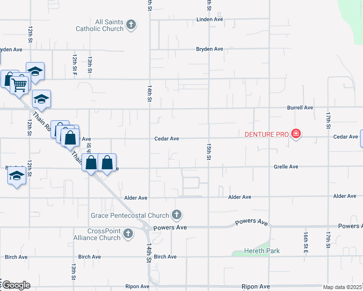 map of restaurants, bars, coffee shops, grocery stores, and more near 1421 Grelle Avenue in Lewiston