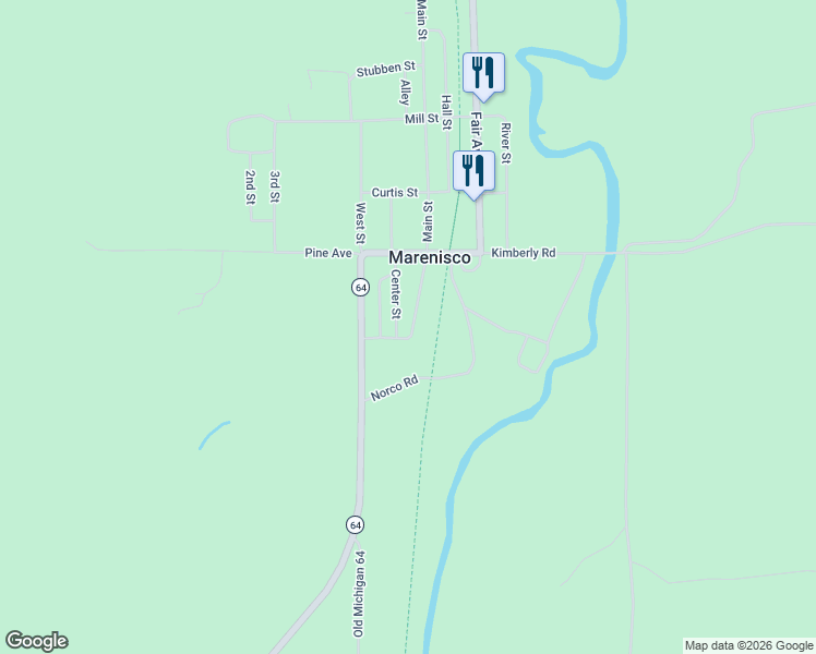 map of restaurants, bars, coffee shops, grocery stores, and more near 501-533 Presque Isle Street in Marenisco
