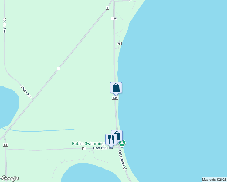 map of restaurants, bars, coffee shops, grocery stores, and more near 28325 County Highway 145 in Battle Lake