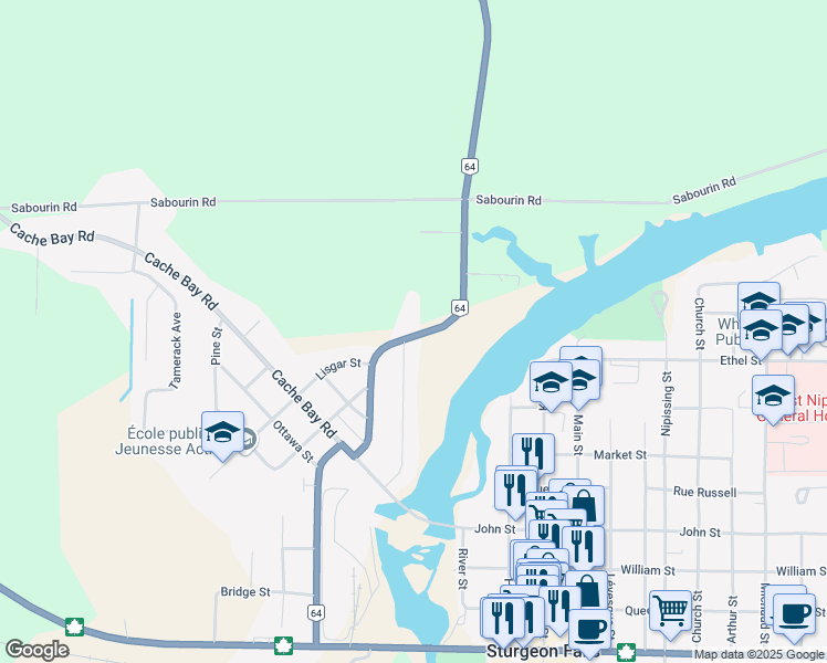 map of restaurants, bars, coffee shops, grocery stores, and more near 179 Dovercourt Road in West Nipissing