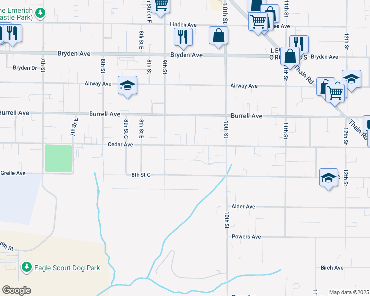 map of restaurants, bars, coffee shops, grocery stores, and more near 909 Cedar Avenue in Lewiston