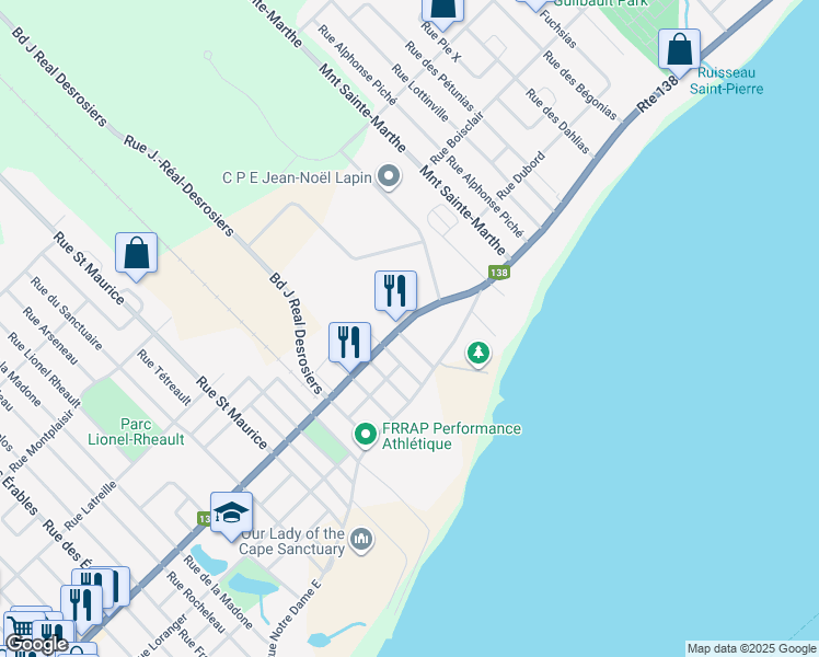 map of restaurants, bars, coffee shops, grocery stores, and more near 580 Boulevard Sainte Madeleine in Trois-Rivières