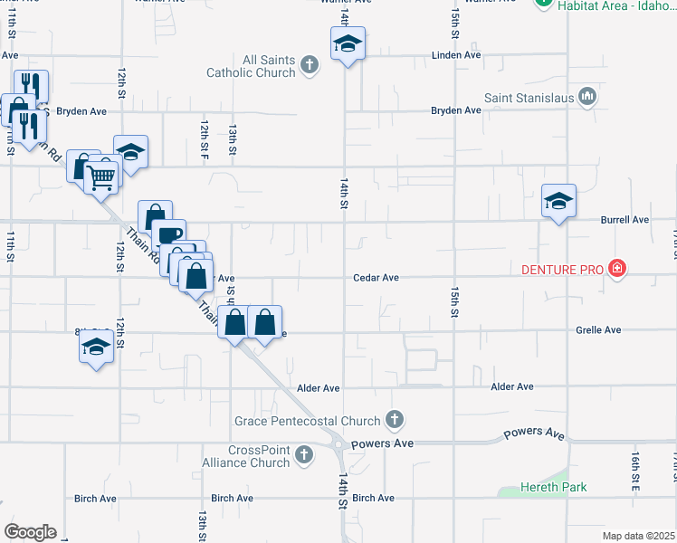 map of restaurants, bars, coffee shops, grocery stores, and more near 3518 14th Street in Lewiston