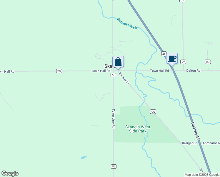map of restaurants, bars, coffee shops, grocery stores, and more near 102-190 County Road Ol in Skandia