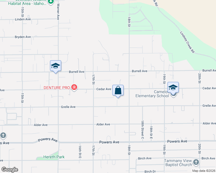 map of restaurants, bars, coffee shops, grocery stores, and more near 1718 Burrell Drive in Lewiston