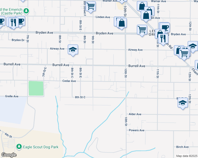 map of restaurants, bars, coffee shops, grocery stores, and more near 909 Cedar Avenue in Lewiston