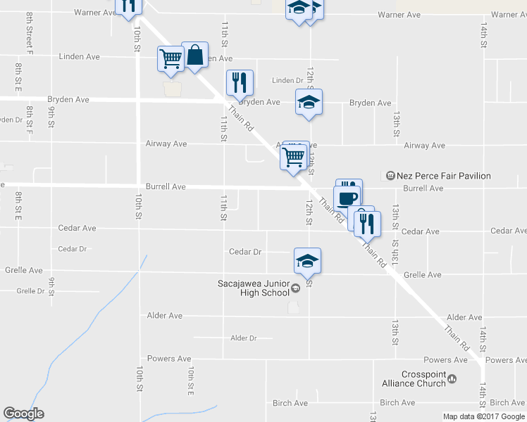 map of restaurants, bars, coffee shops, grocery stores, and more near 3511 11th Street C in Lewiston