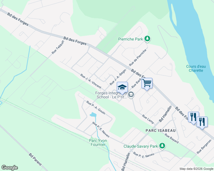 map of restaurants, bars, coffee shops, grocery stores, and more near 1602 Rue J.-A.-Bégin in Trois-Rivières