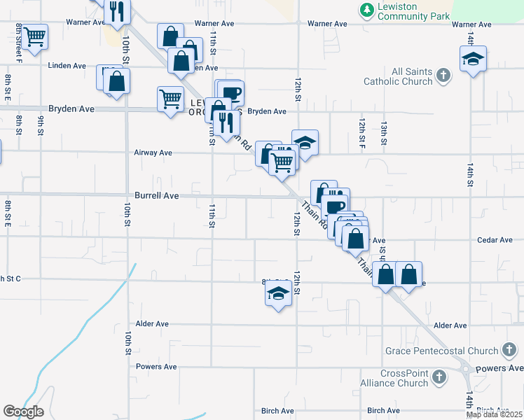 map of restaurants, bars, coffee shops, grocery stores, and more near 3511 11th Street C in Lewiston