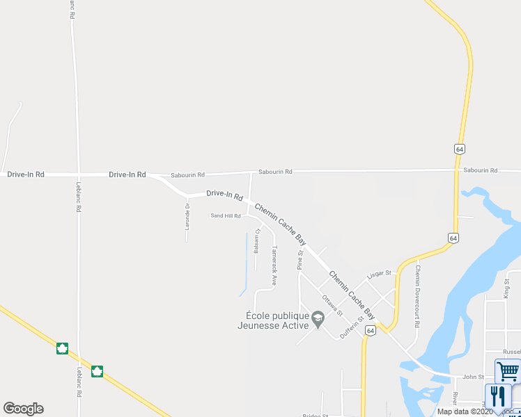 map of restaurants, bars, coffee shops, grocery stores, and more near 287 Cache Bay Road in West Nipissing