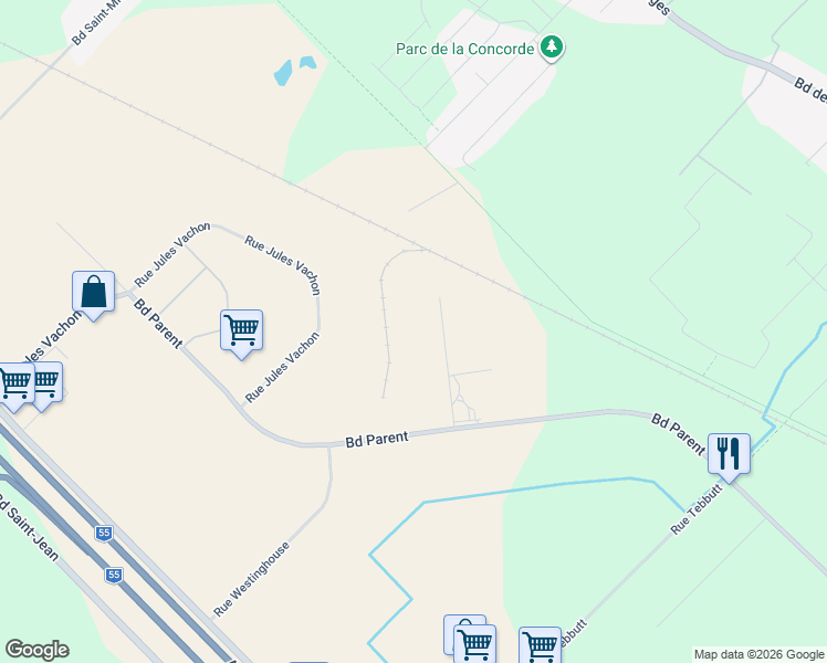 map of restaurants, bars, coffee shops, grocery stores, and more near 2500 Rue Léon Trépanier in Trois-Rivières