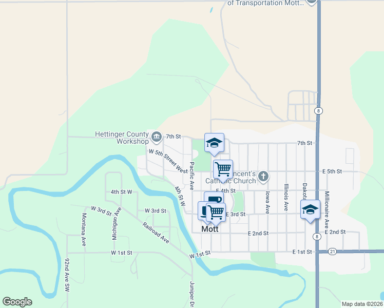 map of restaurants, bars, coffee shops, grocery stores, and more near 601 Pacific Avenue in Mott
