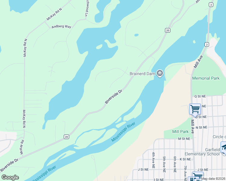 map of restaurants, bars, coffee shops, grocery stores, and more near 15540 Sunset Way in Brainerd