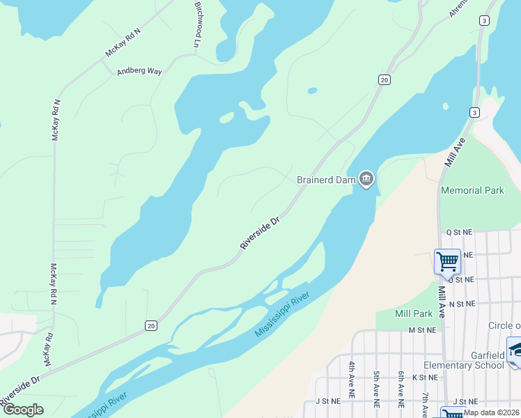 map of restaurants, bars, coffee shops, grocery stores, and more near 15540 Sunset Way in Brainerd