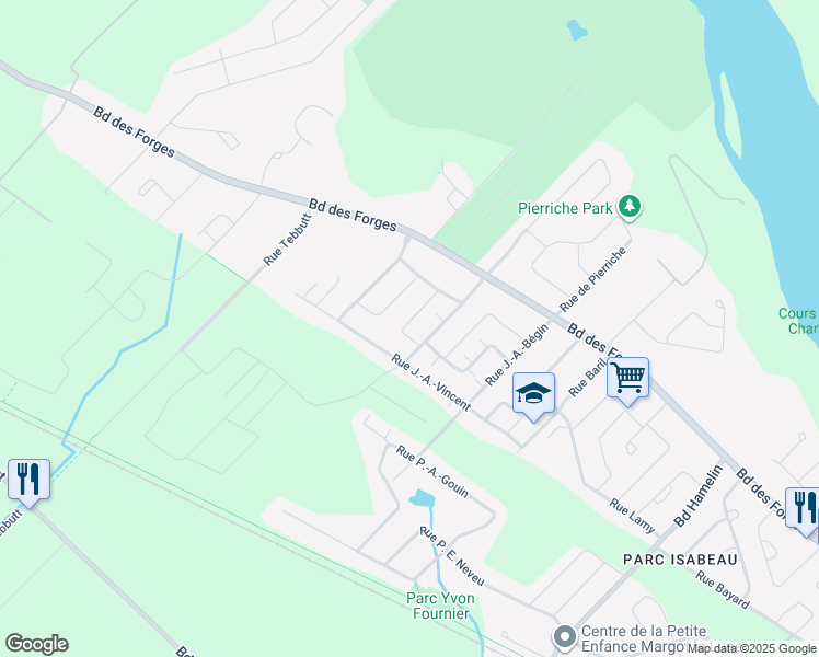 map of restaurants, bars, coffee shops, grocery stores, and more near 1665 Rue de Léry in Trois-Rivières