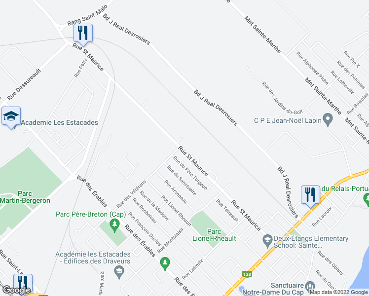 map of restaurants, bars, coffee shops, grocery stores, and more near 368 Rue Saint Maurice in Trois-Rivières