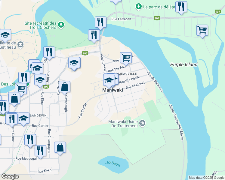 map of restaurants, bars, coffee shops, grocery stores, and more near 224 Rue Notre Dame in Maniwaki