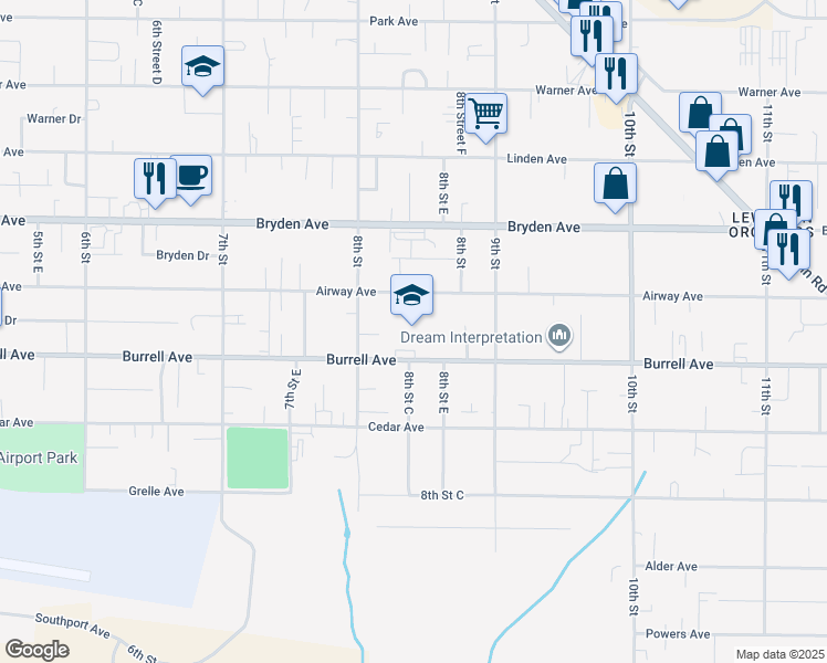 map of restaurants, bars, coffee shops, grocery stores, and more near 815 Burrell Avenue in Lewiston