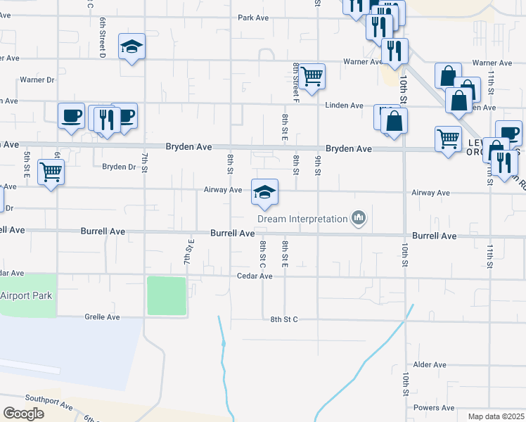 map of restaurants, bars, coffee shops, grocery stores, and more near 815 Burrell Avenue in Lewiston