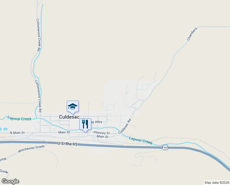 map of restaurants, bars, coffee shops, grocery stores, and more near 126 Ponderosa Loop in Culdesac