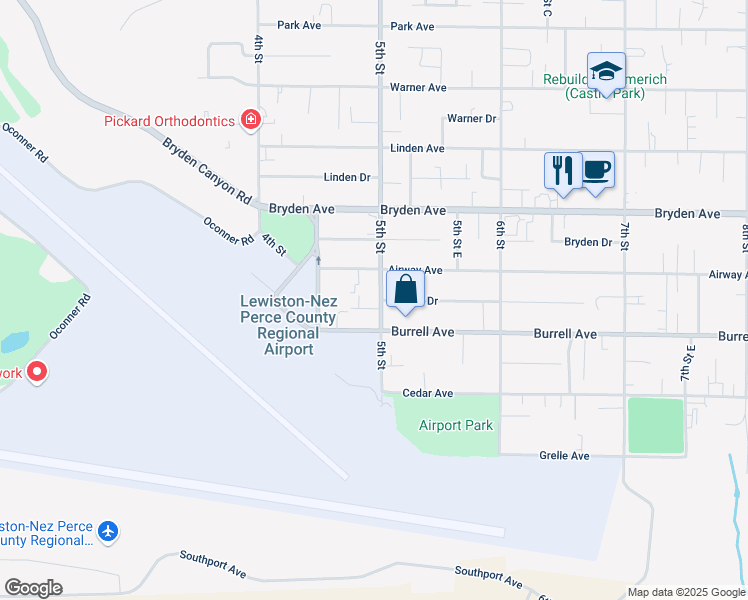 map of restaurants, bars, coffee shops, grocery stores, and more near 3424 5th Street in Lewiston