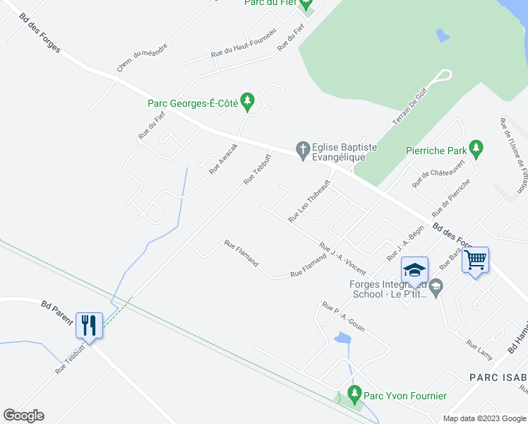 map of restaurants, bars, coffee shops, grocery stores, and more near 8331 Rue J. A. Vincent in Trois-Rivières