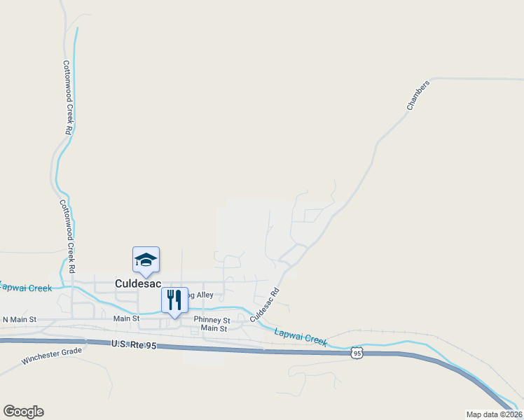 map of restaurants, bars, coffee shops, grocery stores, and more near 126 Ponderosa Loop in Culdesac