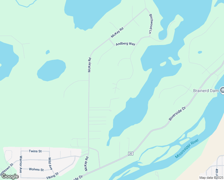 map of restaurants, bars, coffee shops, grocery stores, and more near 15597 Birchwood Lane in Brainerd