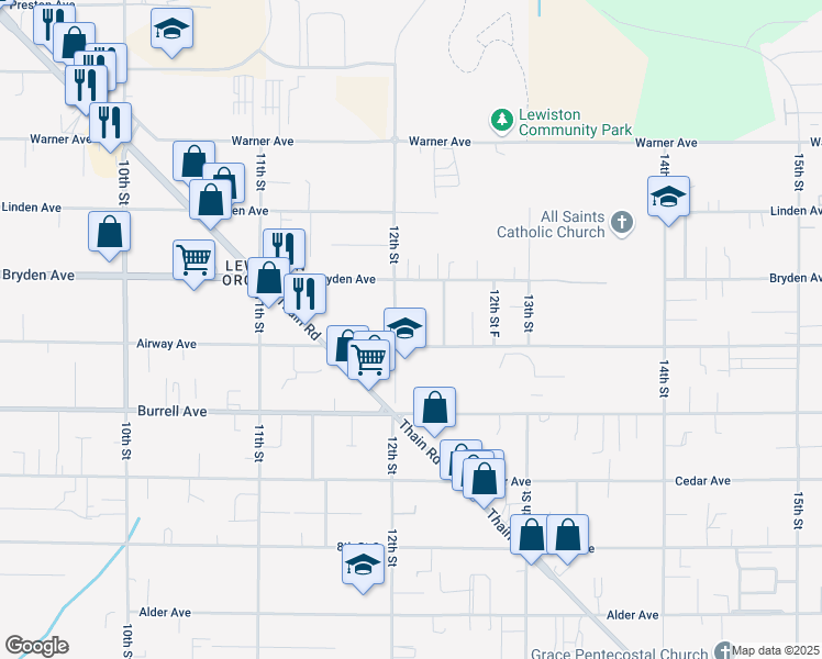 map of restaurants, bars, coffee shops, grocery stores, and more near 1201-1215 Airway Ave in Lewiston