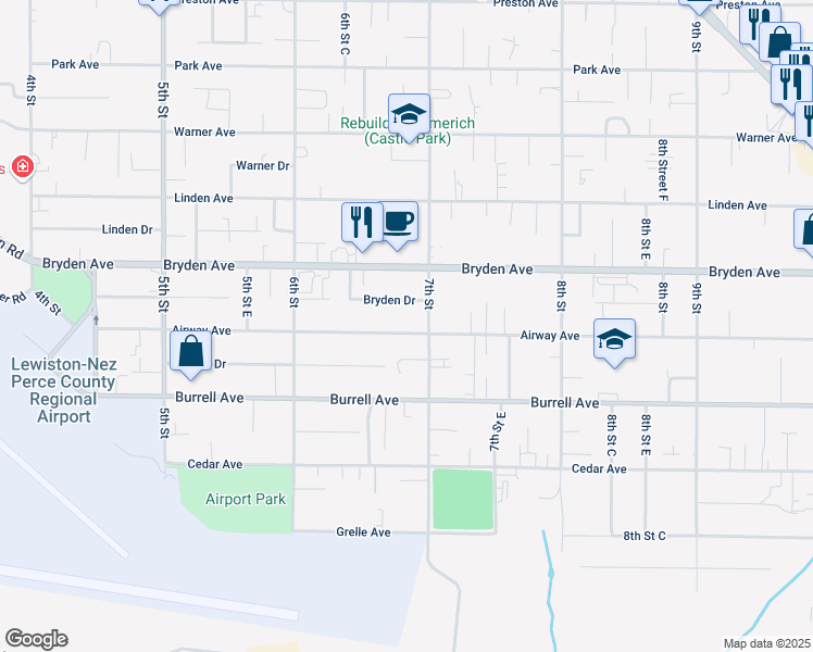 map of restaurants, bars, coffee shops, grocery stores, and more near 3422 7th Street in Lewiston