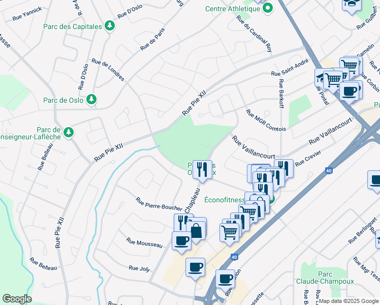 map of restaurants, bars, coffee shops, grocery stores, and more near 795 Rue Chapleau in Trois-Rivières