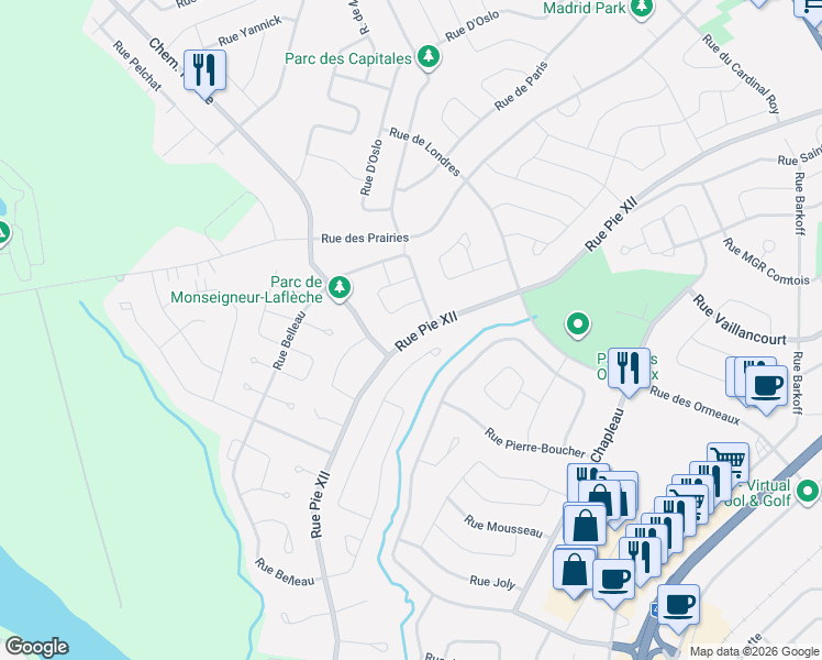 map of restaurants, bars, coffee shops, grocery stores, and more near 262 Rue Pie XII in Trois-Rivières