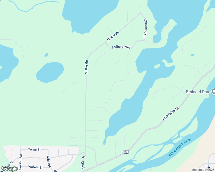 map of restaurants, bars, coffee shops, grocery stores, and more near 15597 Birchwood Lane in Brainerd