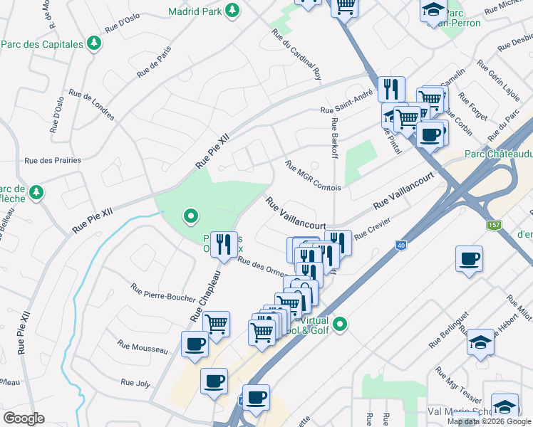map of restaurants, bars, coffee shops, grocery stores, and more near 256 Rue Michel-Lemay in Trois-Rivières