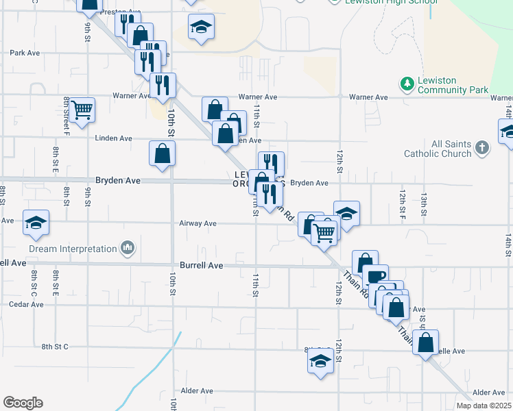 map of restaurants, bars, coffee shops, grocery stores, and more near in Lewiston